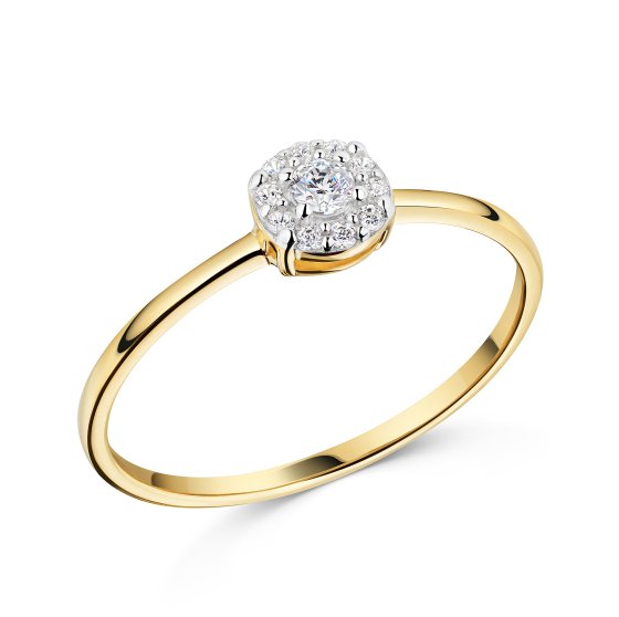 Ring 375 Gold Gelb Zirkonia Halo Pavé 