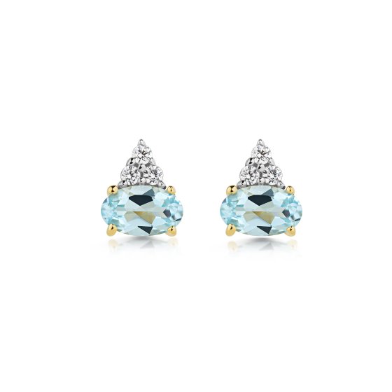 Ohrstecker 375 Gold Gelb Sky Blue Topas blau Zirkonia Ohrstecker 