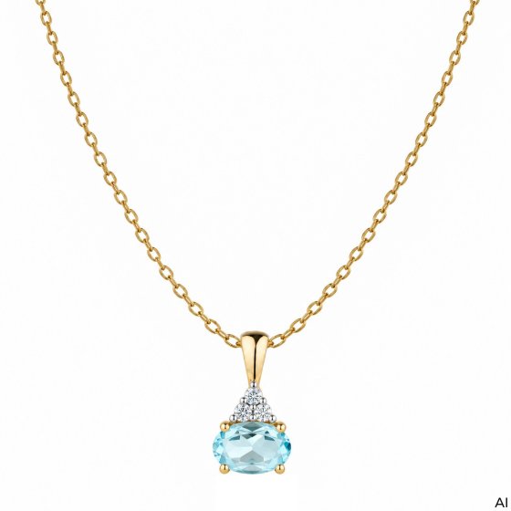 Anhänger mit Kette 375 Gold Gelb Sky Blue Topas Balu Zirkonia Tropfen Anhänger mit Ankerkette 42 cm 