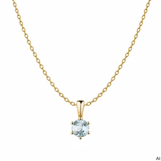 Anhänger mit Kette 375 Gold Gelb Sky Blue Topas Rund Anhänger mit Kette 45cm 