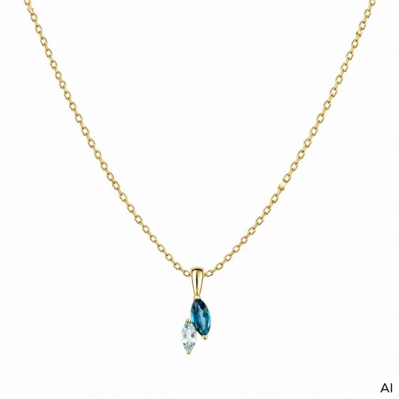 Anhänger mit Kette 375 Gold Gelb London Blue Topas Sky Blue Topas Anhänger mit Ankerkette 42 cm 