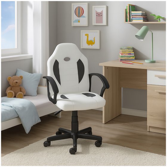 Schreibtischstuhl Junior höhenverstellbar ergonomischer Drehstuhl Weiß-Grau 