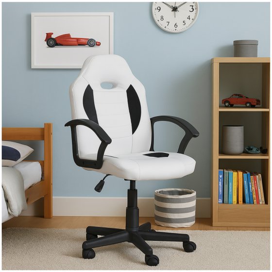 Schreibtischstuhl Junior höhenverstellbar ergonomischer Drehstuhl Weiß-Schwarz 