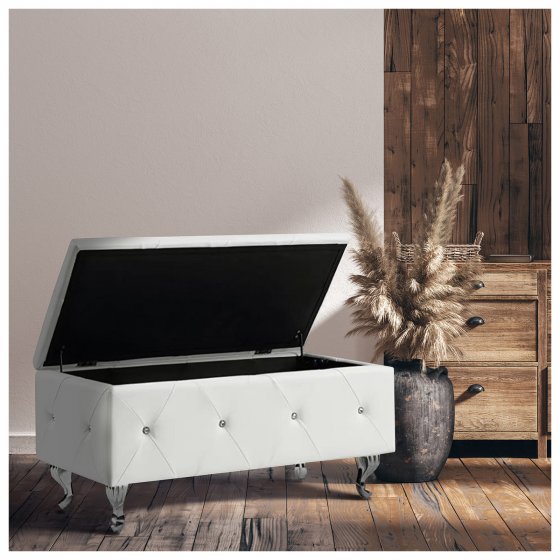 Gepolsterte Sitzbank mit Truhe Maribella Weiß 