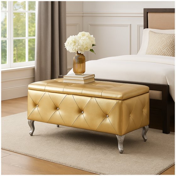Gepolsterte Sitzbank mit Truhe Maribella Gold 