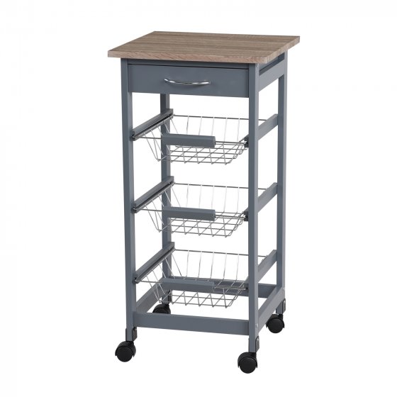 Küchenwagen Küchenregal mit Metallkörben Skandi Grau-Natur 