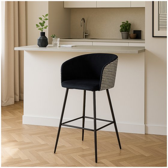 Barhocker mit Lehne Küchenhocker, Tresenhocker schwarz weiß 