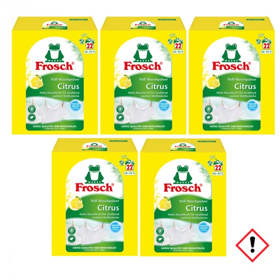 Frosch Citrus Voll Waschpulver für Weiß und Kochwäsche 22 WL 5er Pack 