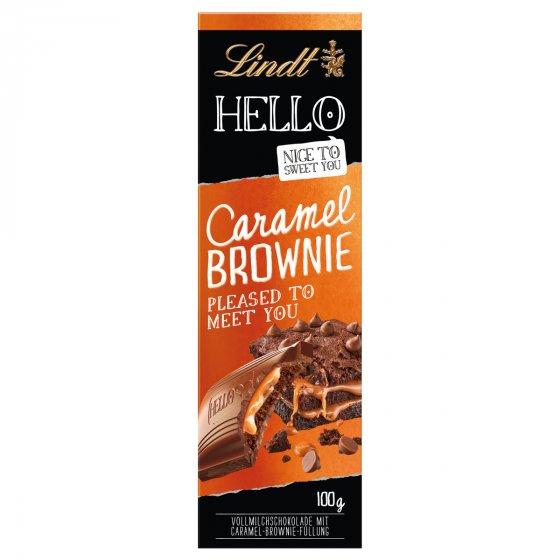 Lindt Hello Tafel Caramel Brownie mit knusprigen Gebäckstückchen 100g 