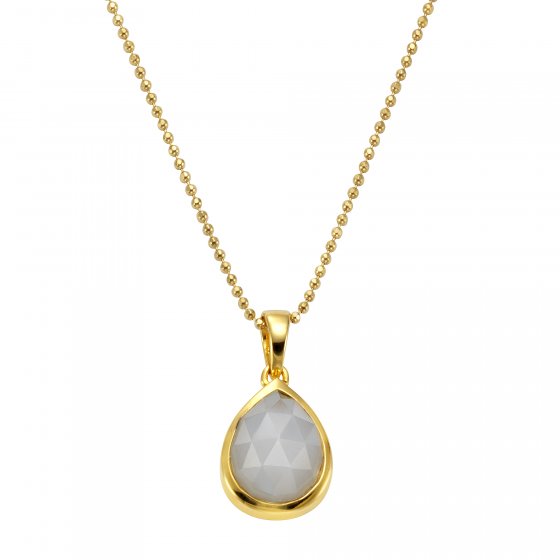 Halskette Silber 925 vergoldet 45/42cm lang mit echtem weißen Mondstein-Tropfen 