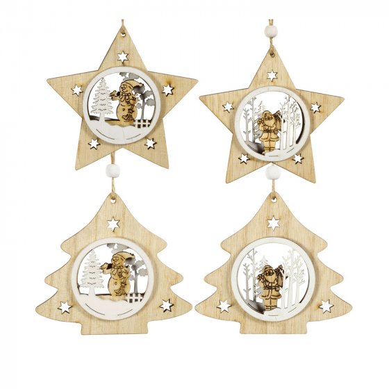 Baumschmuck Stern/Baum, 4er Set Holz