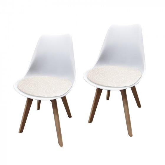 Esszimmerstuhl 2er Set Weiß mit Kunstledersitz Atlanta Creme mit Ornament 