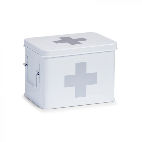 Medizinbox mit Tragegriffen, Metall mit Fächereinsatz 