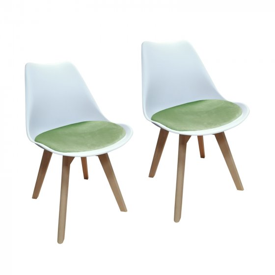 Esszimmerstuhl Samt 2er Set Atlanta Weiß/Hellgrün 