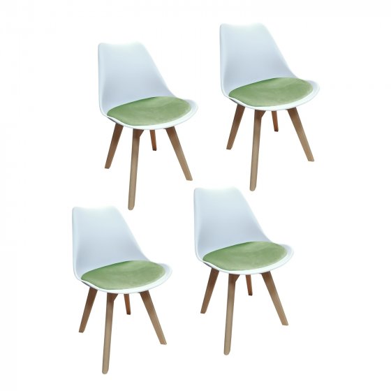 Esszimmerstuhl Samt 4er Set Atlanta Weiß/Hellgrün 