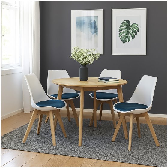 Esszimmerstuhl Samt 4er Set Atlanta Weiß/Blau 