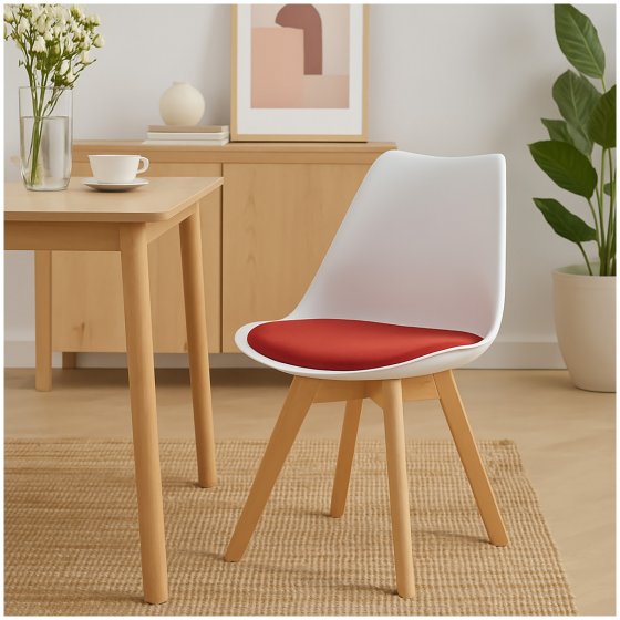 Esszimmerstuhl Samt Atlanta Weiß/Rot 