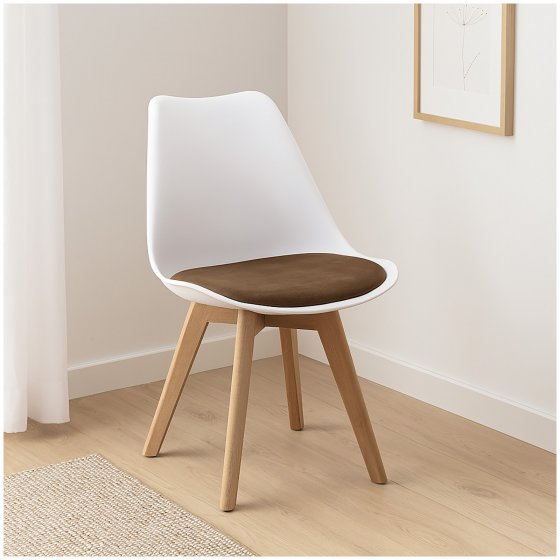 Esszimmerstuhl Samt Atlanta Weiß/Braun 