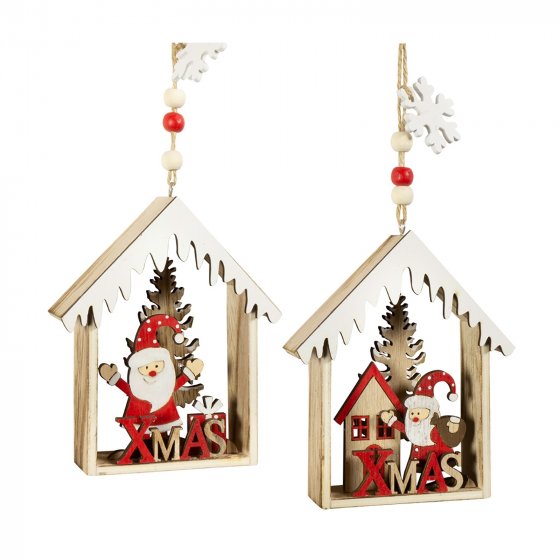 Baumschmuck Häuschen bunt, 2er Set Holz 