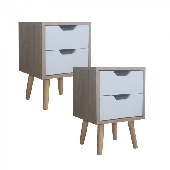 Nachttisch 2 Schubladen 2er-Set Thekla Sonoma Weiß 