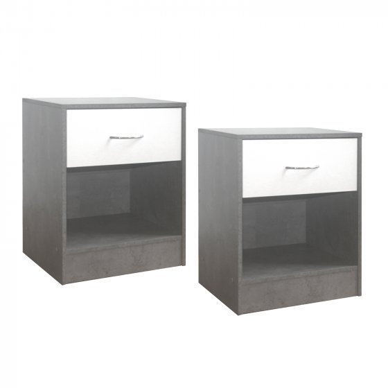 Nachtschrank 2er Set Thekla Beton/Weiß 