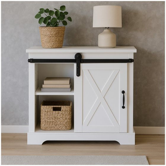 Kommode mit Schiebetür Thekla Landhaus Weiß 