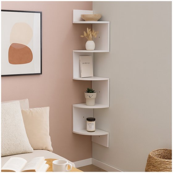 Eckregal Hängeregal Weiß mit 5 Ablagen modernes Wandregal platzsparend 