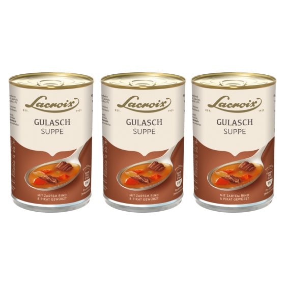 Lacroix Gulasch Suppe zartes Rindfleisch pikant gewürzt 400ml 3er Pack 