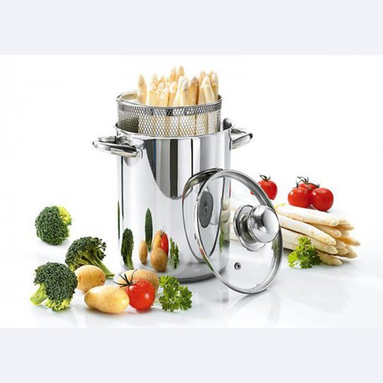 Krüger Spargeltopf mit Einsatzkorb aus rostfreiem Edelstahl 16cm 