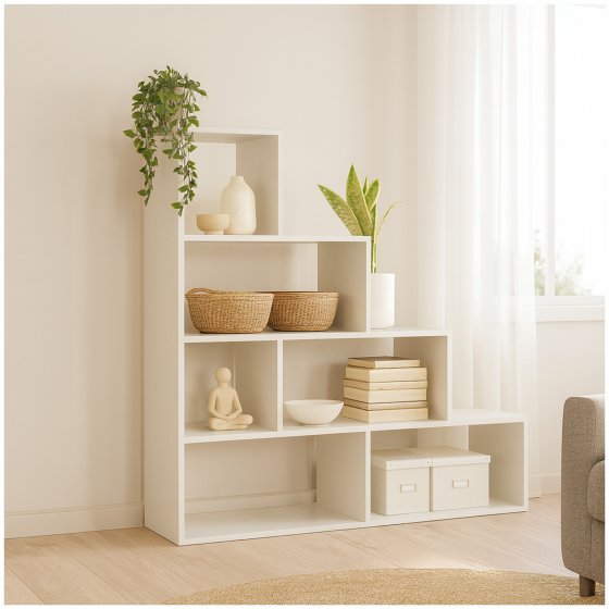 Stufenregal in Weiß Raumteiler Bücherregal 114 x 114 x 30 cm vielseitig einsetzba 