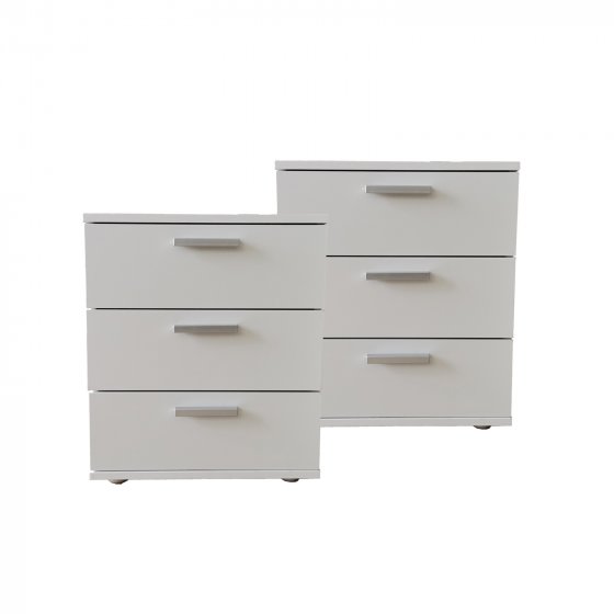 Nachtkommode 3 Schubladen Nina Weiß 2er-Set 