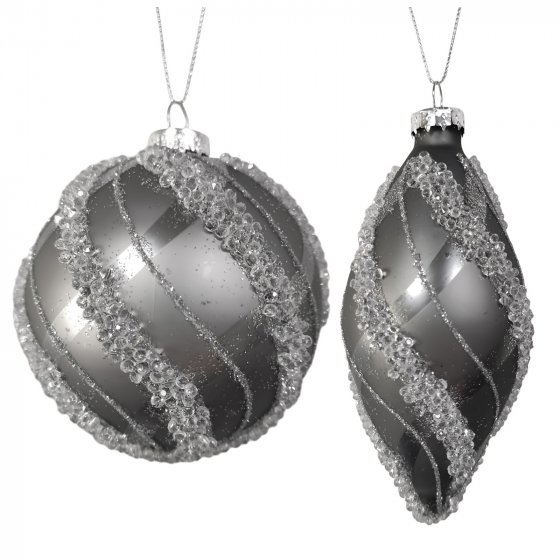 Weihnachtskugeln 2er Set Silber Glitzer 