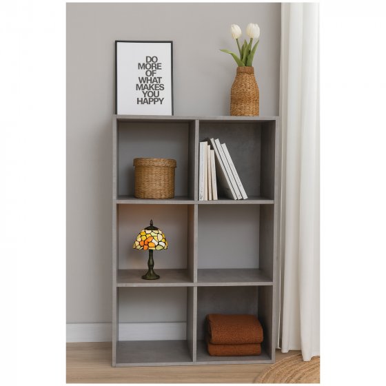 Standregal Betonoptik 6 Fächer vielseitig als Regal oder Raumteiler 