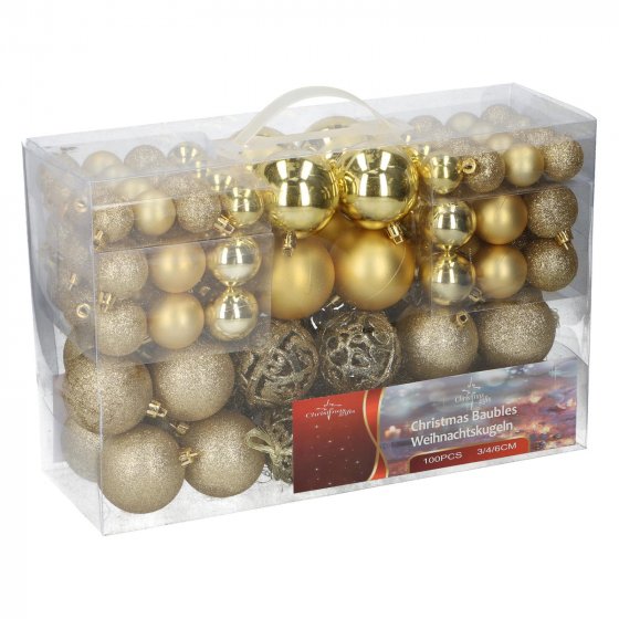 Weihnachtskugel Set, 100 Stück Gold 