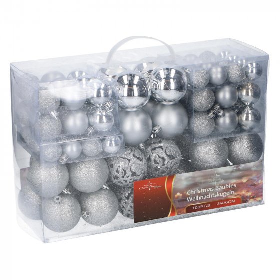Weihnachtskugel Set 100 Stück Silber 