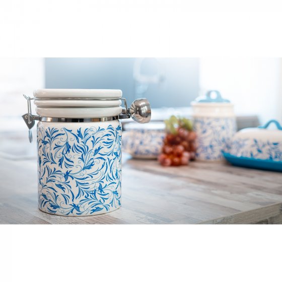 Kaffeedose mit Messlöffel Keramik gemustert 