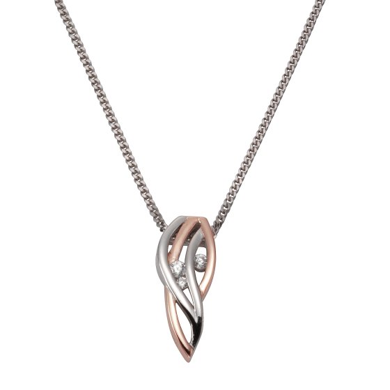 Halskette Silber 925 zweifarbig mit Zirkonia weiß 