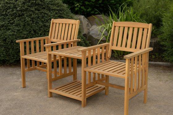 2-Sitzer-Gartenbank mit Beistelltisch klappbar, ca. 163 x 63 x 91 cm - Braun 