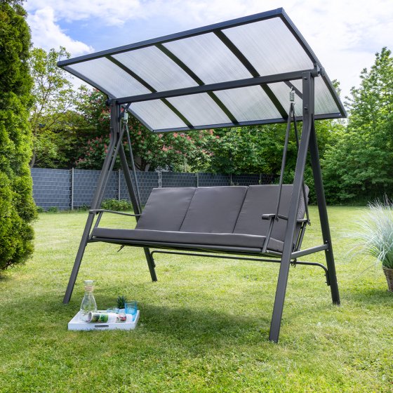 Gartenschaukel 3-Sitzer Hollywoodschaukel mit Dach grau 