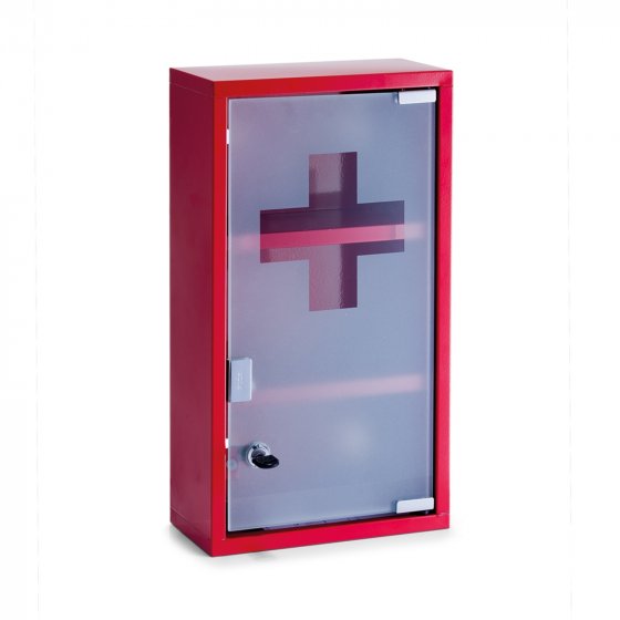 Medizinschrank verschließbar, rot Metall/Glas