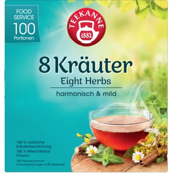 Teekanne 8 Kräuter Teemischung 100 Portionen harmonisch mild 125g 