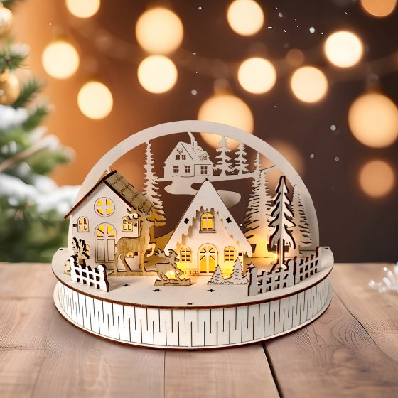 LED Weihnachtsdeko Winterdorf und Rehe 