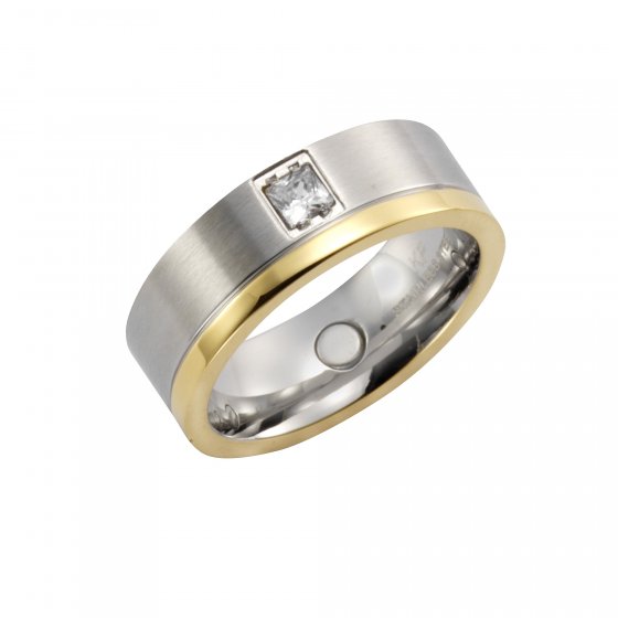 Ring Edelstahl zweifarbig glanz/mattiert mit weißem Zirkonia 