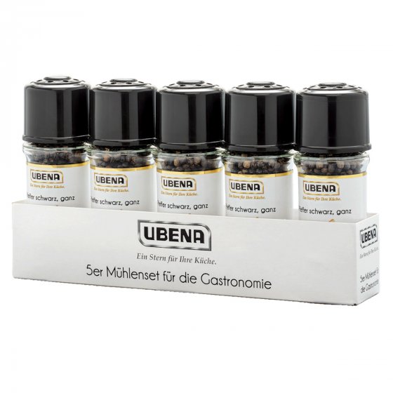 Ubena Pfeffer schwarz ganz Pfeffermühlen a. 45g 5er Set 225g 