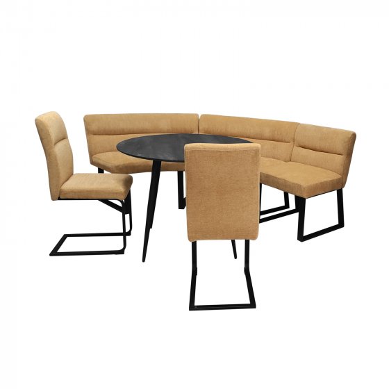 Sitzgruppe mit Eckbank 2 Stühlen 1 Eckbankverlängerung und Tisch gelb 