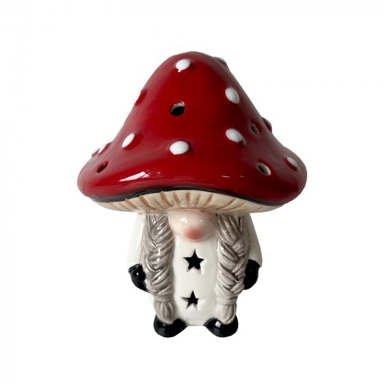 LED Wichtelfrau mit Zöpfen Fliegenpilz 