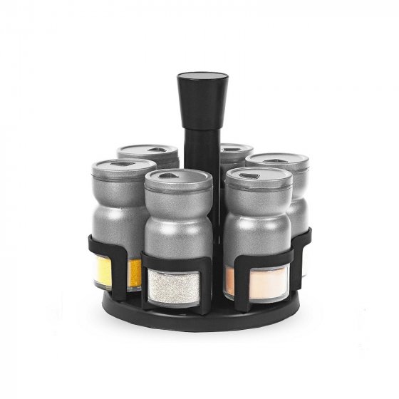 Gewürzständer 7 teiliges Set Grau 6 Gläser 1 Ständer 