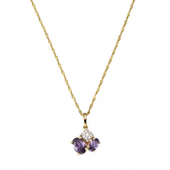 Halskette Gold 375 mit echtem Amethyst + Zirkonia 