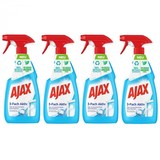 Ajax Glasreiniger 3 Fach Aktiv Antistreifen Antischmutz 500ml 4er Pack 