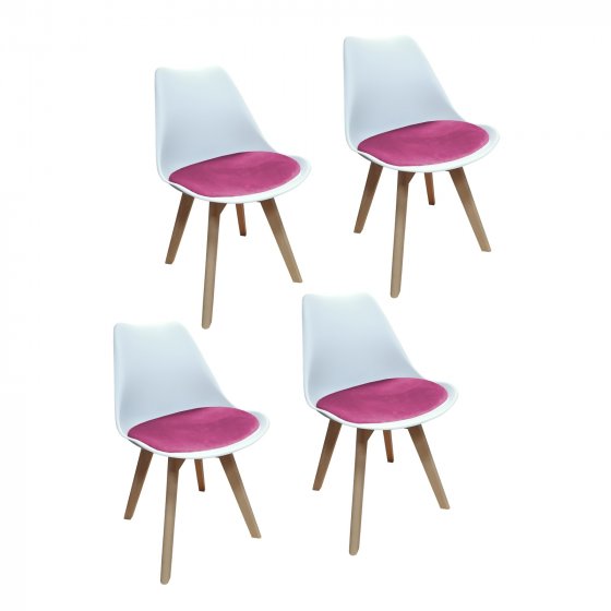 Esszimmerstuhl Samt 4er Set Atlanta Weiß/Pink